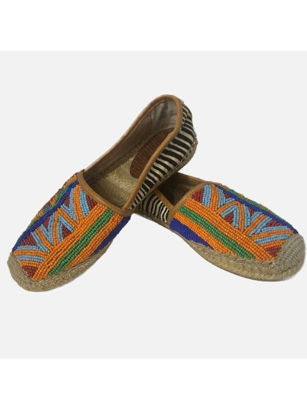 Sam Edelman Lida Beaded African Women’s Espadrilles 6US Faux Fur Summer Boho